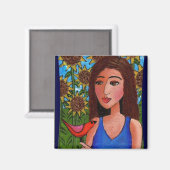 Forêt de tournesol, Lady & Red Bird - aimant (Recto/Verso)