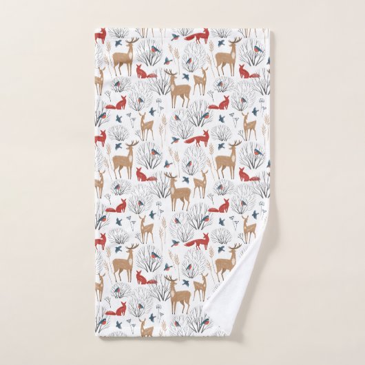 Forêt d'hiver Animaux de forêt Terme Noël (Serviette à main)