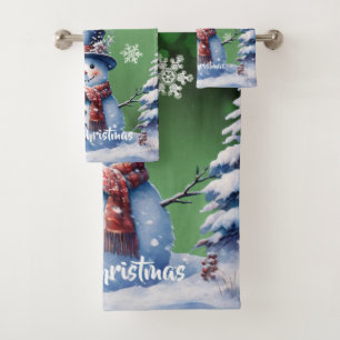 Forêt d'hiver Bonhomme de neige Noël Vert