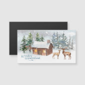 Forêt d'hiver, cerf, cabine de billes Carte magnét (Devant / Derrière)