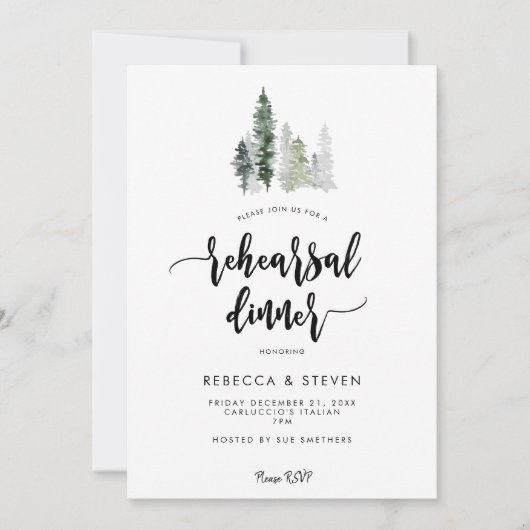 forêt d'hiver répétition rustique dîner invitation (Devant)