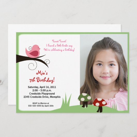 Forêt d'oiseaux des bois Photo Invitation d'annive (Devant / Derrière)
