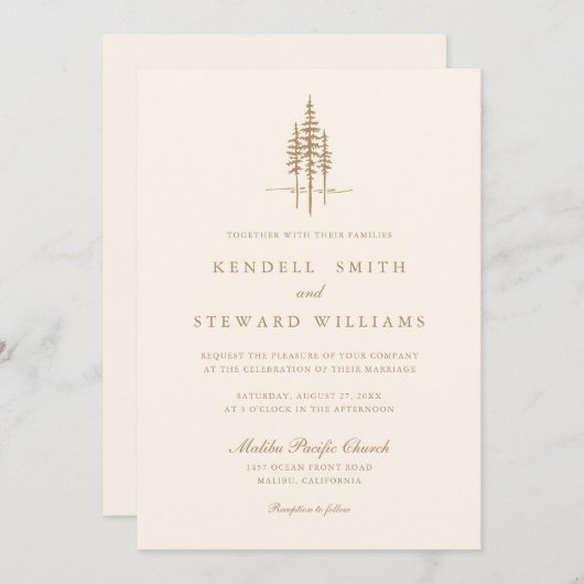 Forêt d'or moderne Faire-part de mariage rustique (Devant / Derrière)