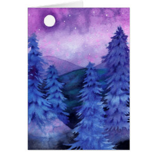 Forêt éclairée par la lune - jolie carte d'arbr