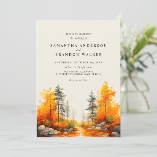 Forêt en automne faire-part de mariage (Debout devant)