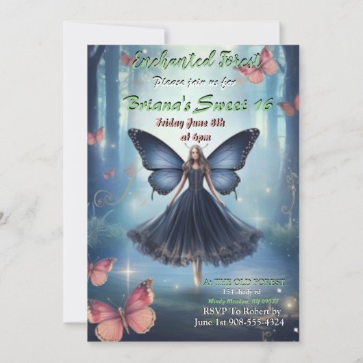 Forêt enchantée Fée Sweet 16 Invitation (Devant)