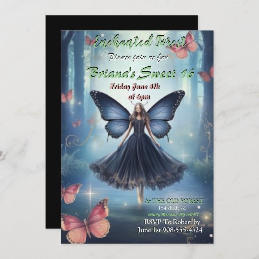 Forêt enchantée Fée Sweet 16 Invitation (Devant / Derrière)