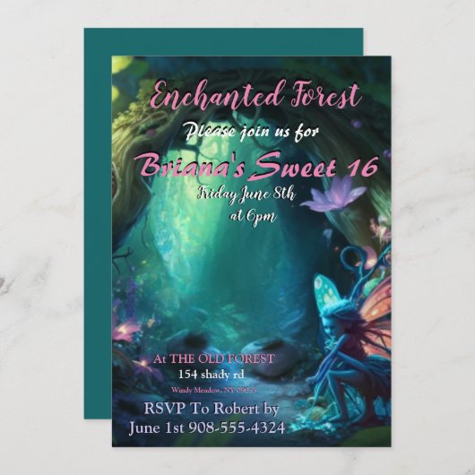 Forêt enchantée Fée Sweet 16 Invitation (Devant / Derrière)
