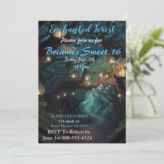 Forêt enchantée Led Light Sweet 16 Invitations (Debout devant)