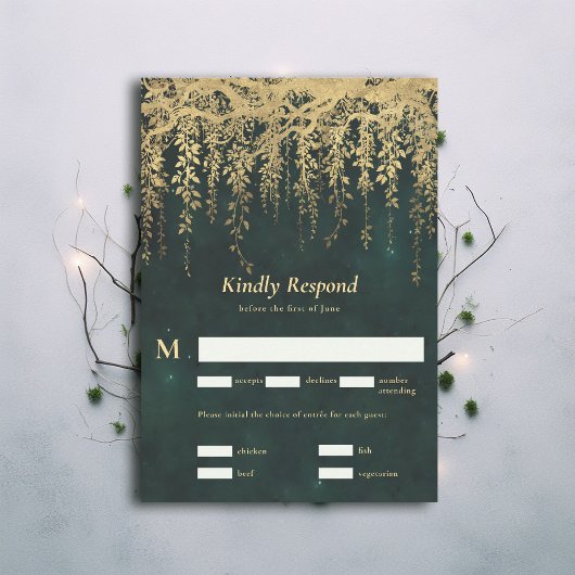Forêt enchantée Magique Vins d'or Mariage RSVP