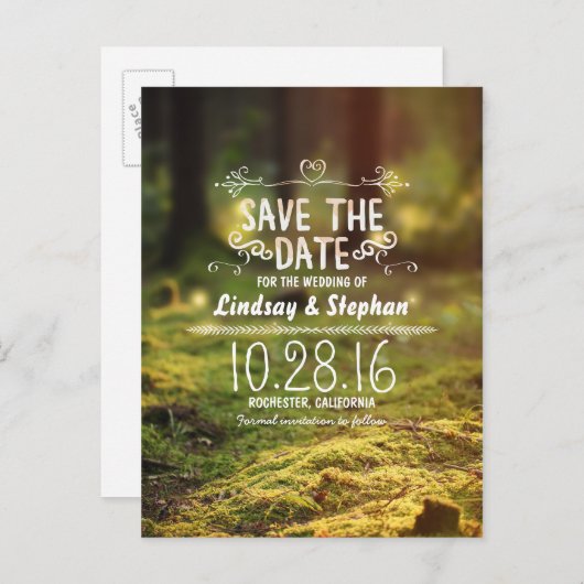 Forêt enchantée rustique enregistrer la date carte (Devant / Derrière)