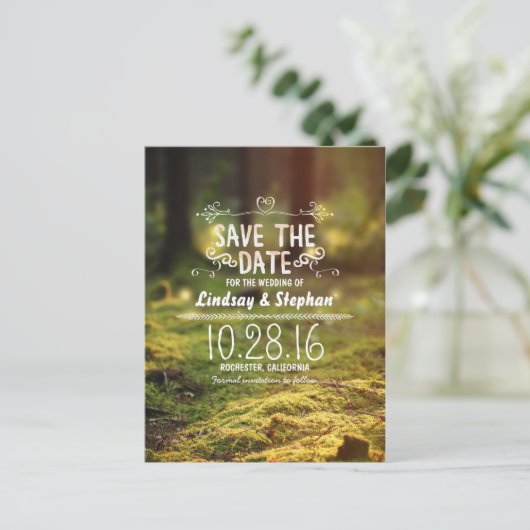 Forêt enchantée rustique enregistrer la date carte (Debout devant)