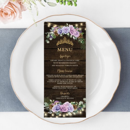 Forêt enchantée violet Floral Quinceanera Menu