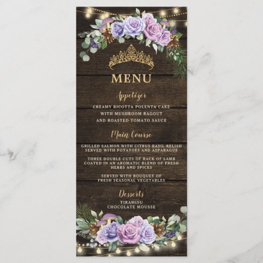 Forêt enchantée violet Floral Quinceanera Menu (Devant)