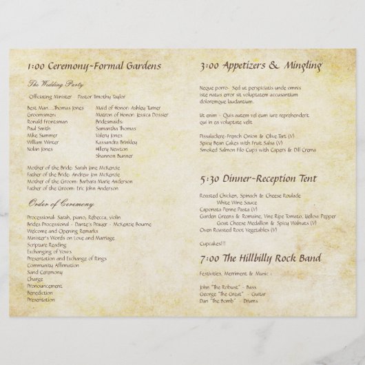 Forêt Floral Pine Tree Programme de mariage (Dos)