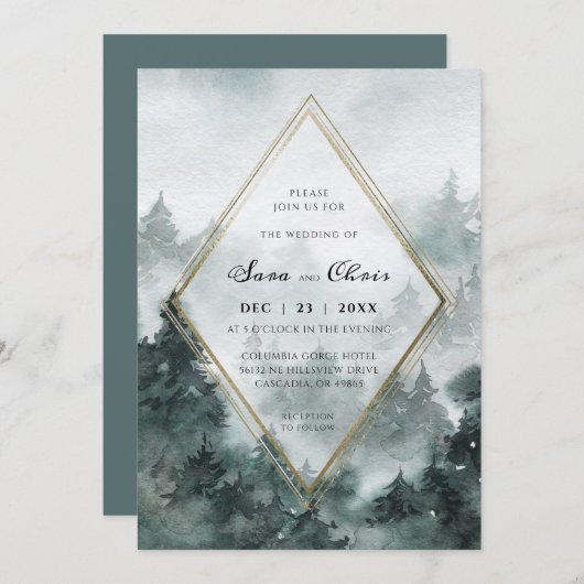 Forêt forestière | Faire-part de mariage aquarelle (Devant / Derrière)