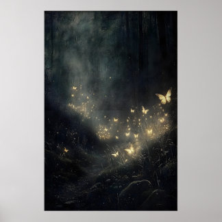 Forêt lunatique avec impression de lucioles et de
