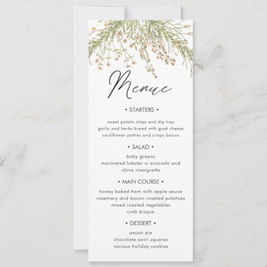Forêt magique Dîner Mariage Floral Carte Menu (Devant)