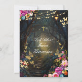 Forêt Magique Vert Floral Baptême Invitation (Dos)