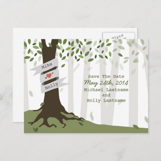 Forêt / Mariage Woodland Enregistrer La Date Carte (Devant / Derrière)