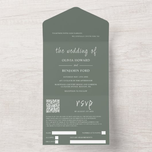 Forêt moderne vert QR Code Tout en un Invitation (À l'intérieur)