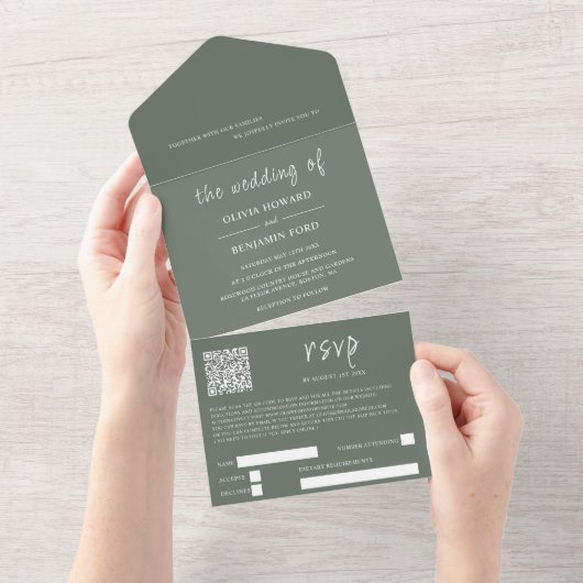 Forêt moderne vert QR Code Tout en un Invitation (Déchirure)