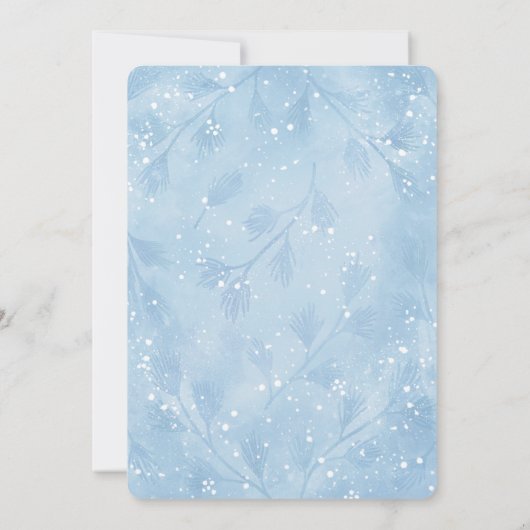 Forêt neigeuse Bleu Mariage d'hiver Invitations (Dos)