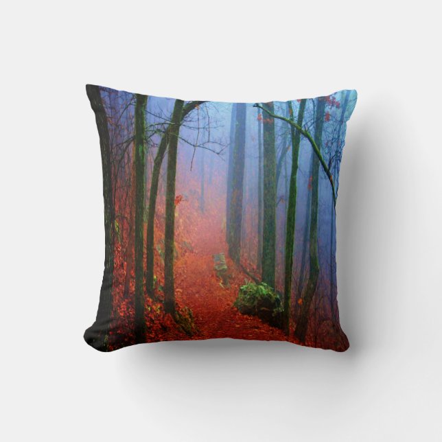 Forêt peinte Coussin carré de brouillard bleu d'au (Recto)