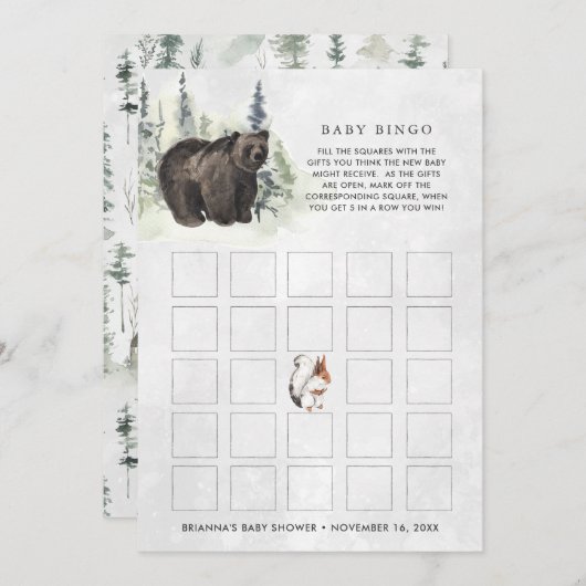Forêt rustique | Carte de bingo Baby shower (Devant / Derrière)