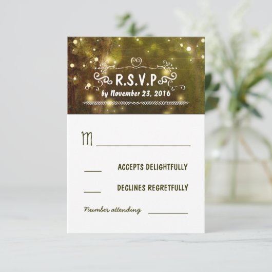 forêt rustique enchantée mariage cartes RSVP (Debout devant)