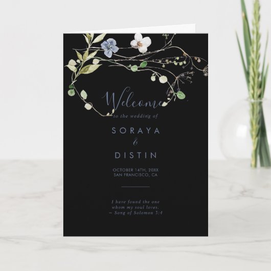 Forêt sauvage Floral plié Black Wedding Programme (Devant)