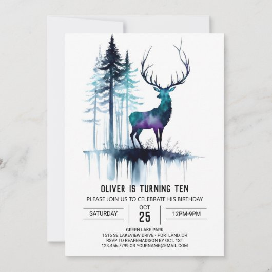Forêt Stag Editable Invitation d'anniversaire (Devant)