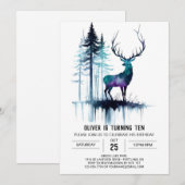 Forêt Stag Editable Invitation d'anniversaire (Devant / Derrière)