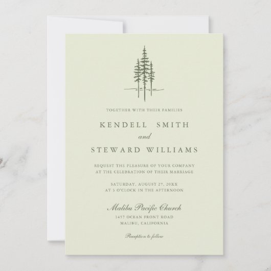 Forêt verte moderne Faire-part de mariage rustique (Devant)