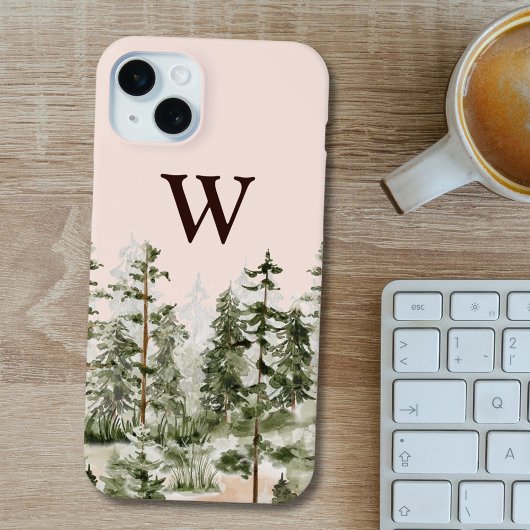 Forêt Verte Rustique Monogramme Aquarelle