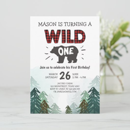 Forêt Wild One Invitation Birthday (Debout devant)
