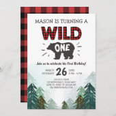 Forêt Wild One Invitation Birthday (Devant / Derrière)