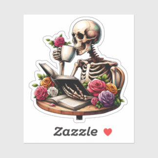Forever A Reader Botanical Bookish Skeleton Liefhe Sticker
