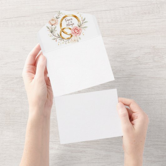 Forever & Always - Romantische trouwringen All In One Uitnodiging (Afscheurbaar)