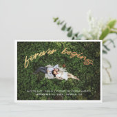 Forever Begins | Gouden Save the Date Fotokaart (Staand voorkant)