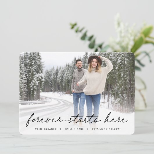 Forever begint hier | Foto-Verloving Aankondiging (Staand voorkant)