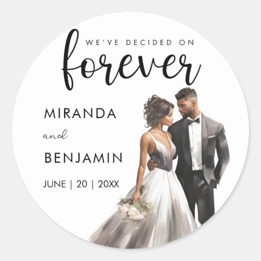 Forever Bruiloft Zwarte bruid bruidegom Waterverf Ronde Sticker (Voorkant)
