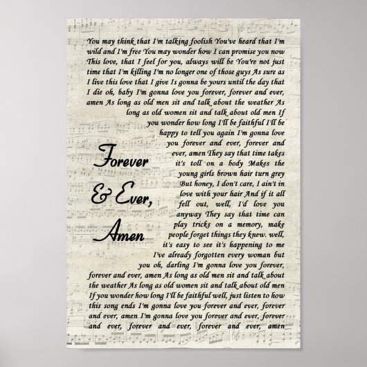 Forever & Ever Amen Song Lyric Script Poster (Voorkant)