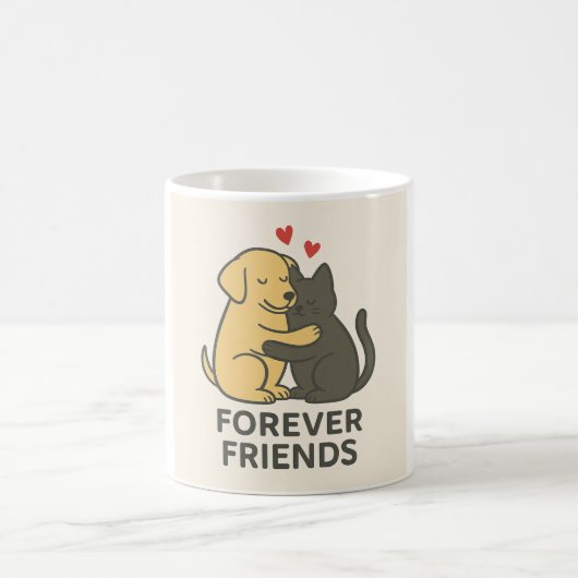 Forever Friends Mug | Cute Cat & Dog Hugging Coffe (Centre)