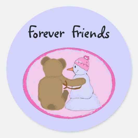 Forever Friends Pink Ronde Sticker (Voorkant)