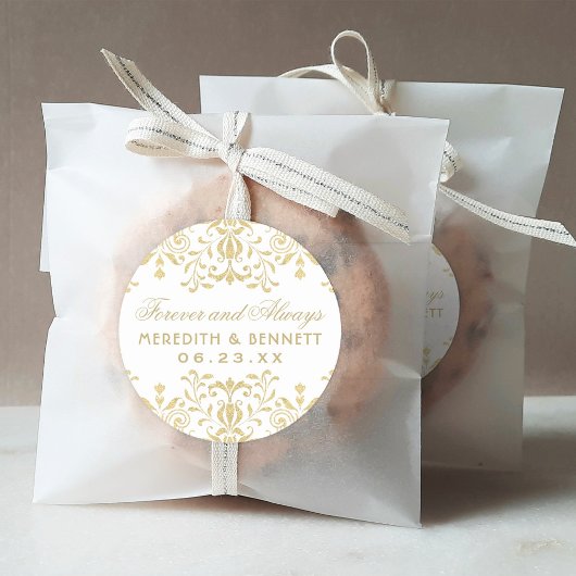 Forever Gold  Glamor Wedding Monogram Ronde Sticker