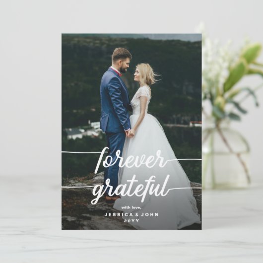 Forever Grateful Rustic Script 2 Fotobruiloft Bedankkaart (Staand voorkant)