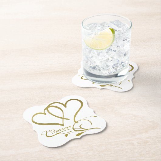Forever Hearts Gold op White Kartonnen Onderzetters (Insitu)