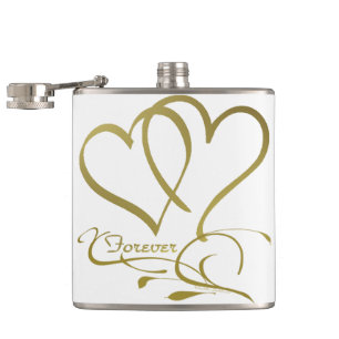 Forever Hearts Goud op Wit Heupfles