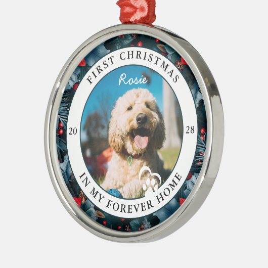 Forever Home Hond's Eerste Kerstdag Metalen Ornament (Links)